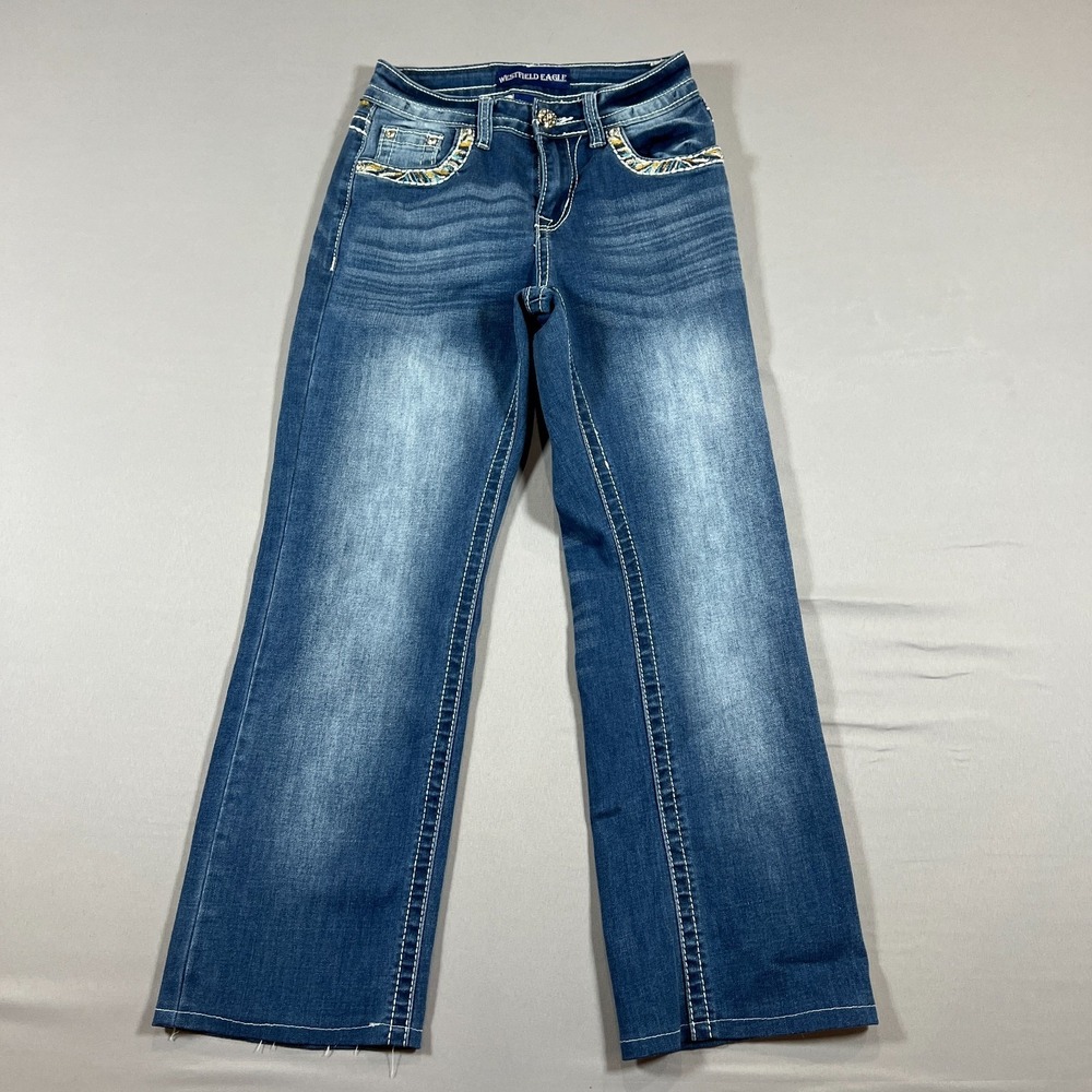 Westfield Eagle Bootcut Jeans Womens 1 Blue Cotton Mid Rise Embroidered Yoke